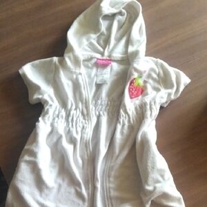 White Hooded Zip-Up with Strawberry Patch